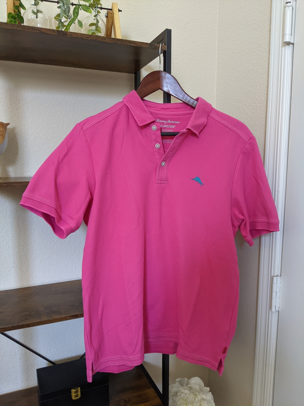 Tommy Bahama Pink 3 Button Polo Supima Cotton Blend Embroidered Logo Medium